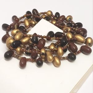 Handmade Amber & Gold Teardrop Agate Stone Beaded Stretch Bracelets Set of 5